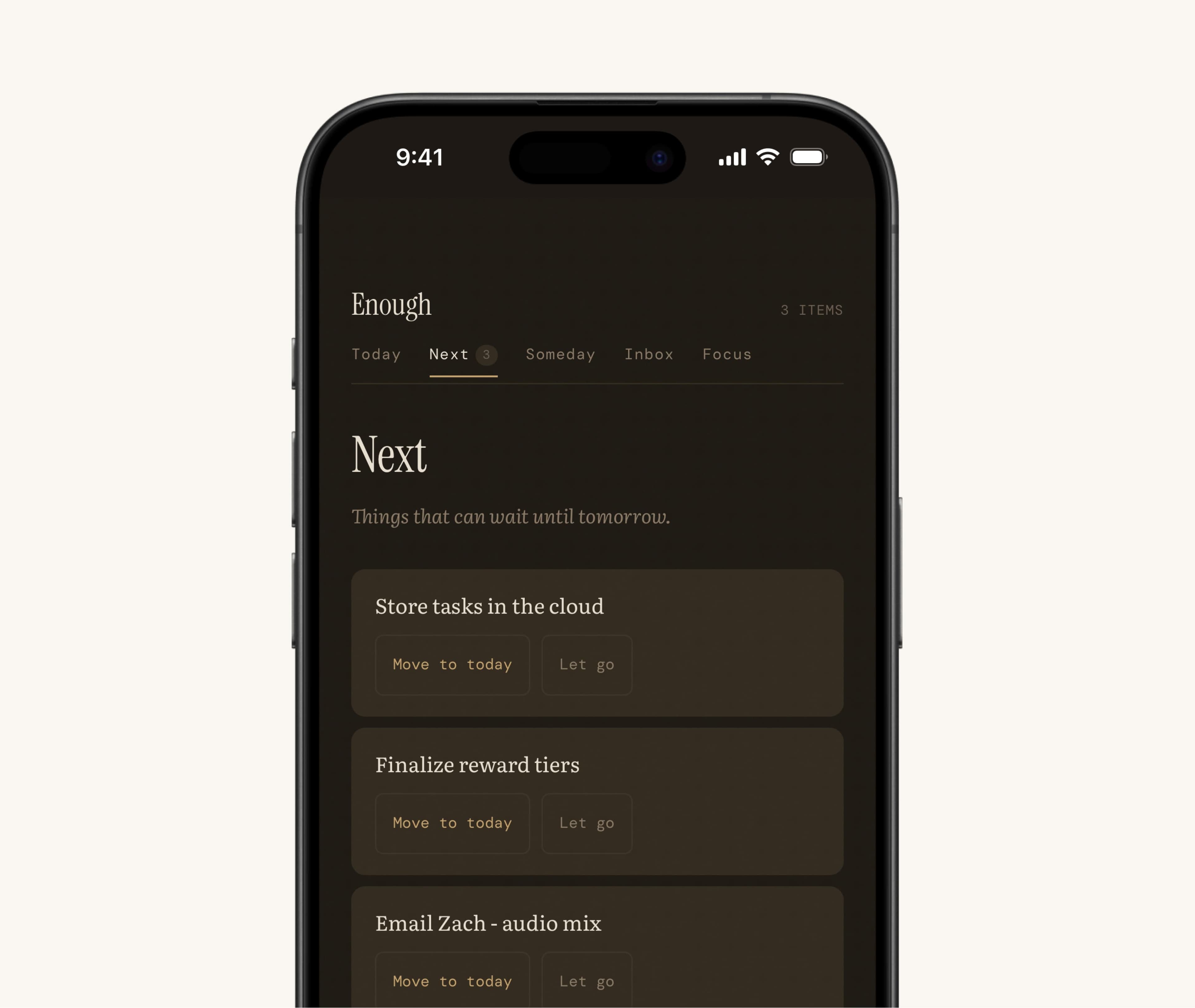 Enough Next list with parked tasks