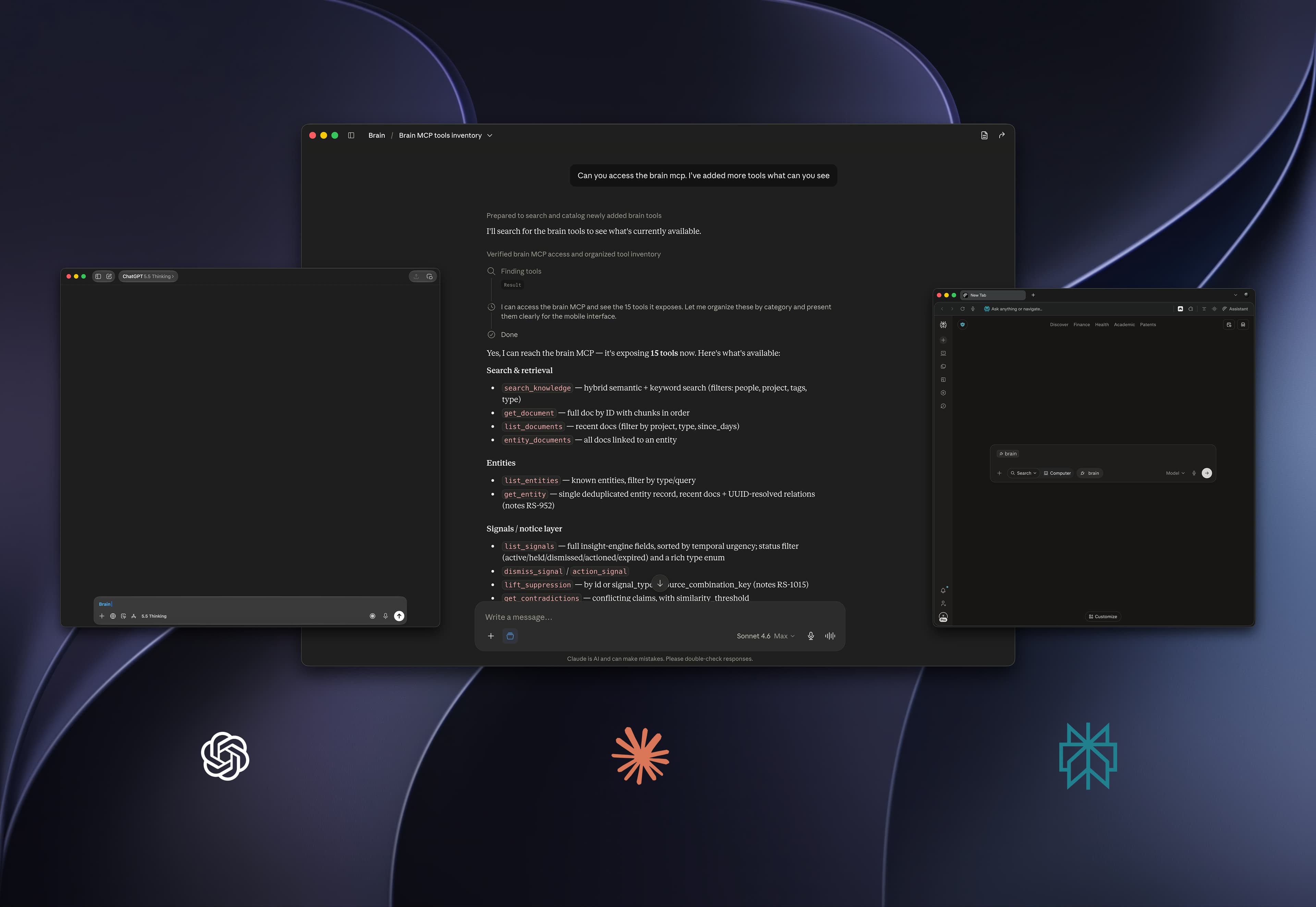 Sentiuma Brain MCP tools inventory across Claude, ChatGPT, and MCP clients