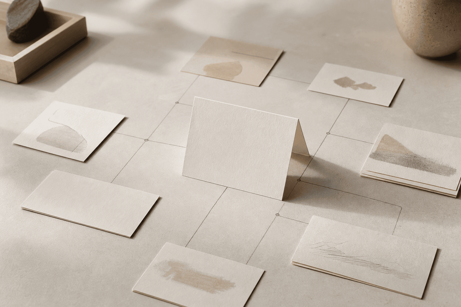 Evidence cards and a folded problem frame for an article about spec-driven discovery